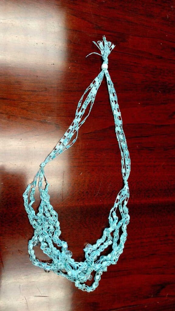 Crocheted Necklace https://www.b4andafters.com crochet aqua necklace