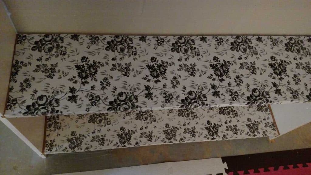 Basement Shelves http://www.b4andafters.com contact paper on shelves