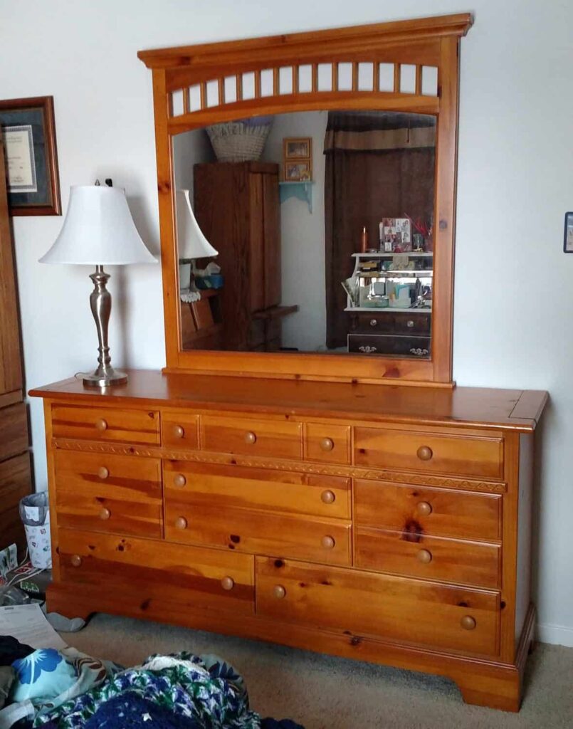 long dresser with large mirror
