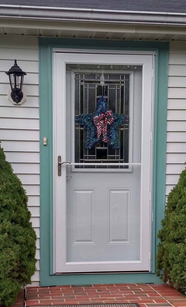 door with blue star wreath