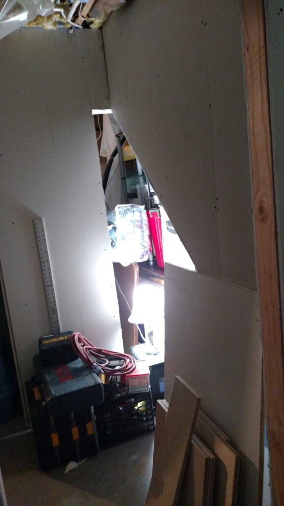 Downstairs Bathroom Part 3 https://www.b4andafters.com drywall around closet opening