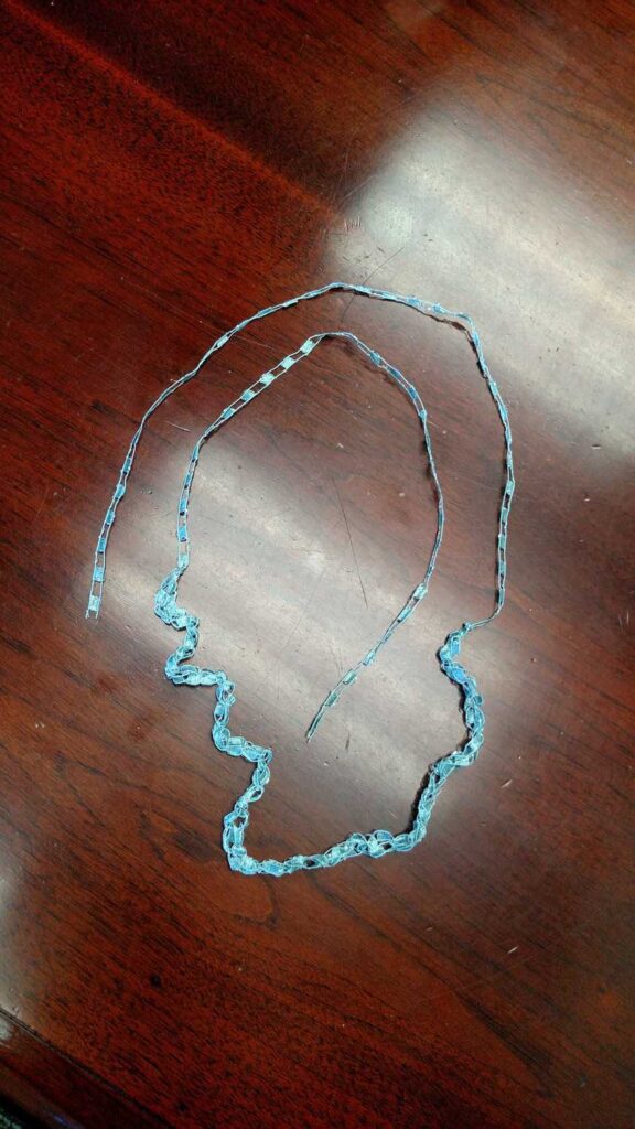 Crocheted Necklace https://www.b4andafters.com single crochet chain of ladder ribbon yarn