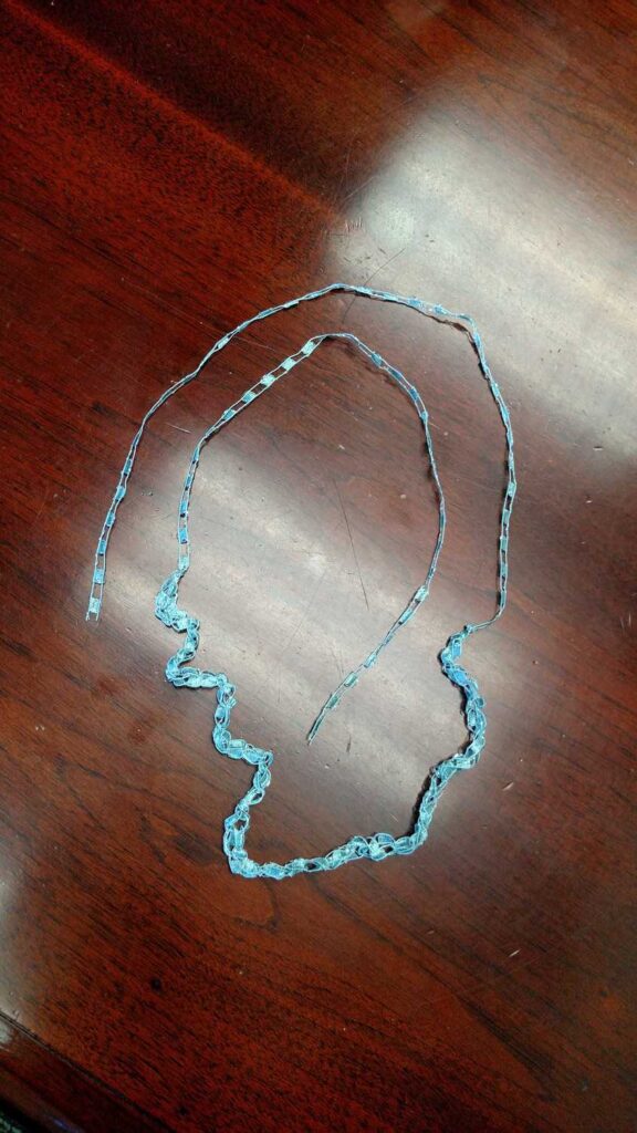 single crochet chain of ladder ribbon yarn