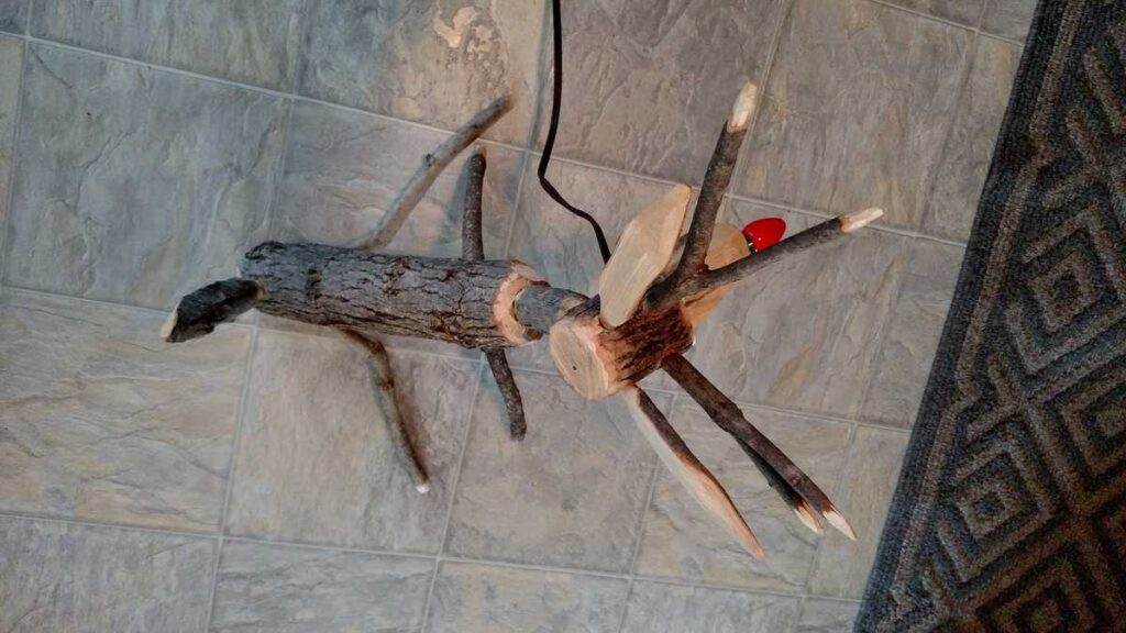 Hand Crafted Rudolph Reindeer https://www.b4andafters.com view from top of assembled wooden reindeer