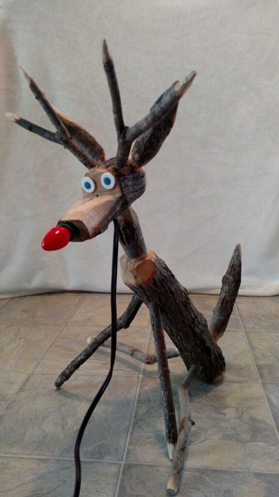 Hand Crafted Rudolph Reindeer https://www.b4andafters.com wooden handmade reindeer