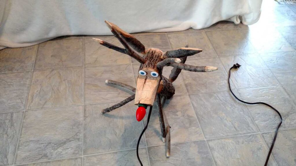 Hand Crafted Rudolph Reindeer https://www.b4andafters.com a view from the top of the wooden reindeer