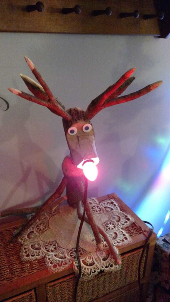 Hand Crafted Rudolph Reindeer https://www.b4andafters.com rudolph reindeer with nose lit up