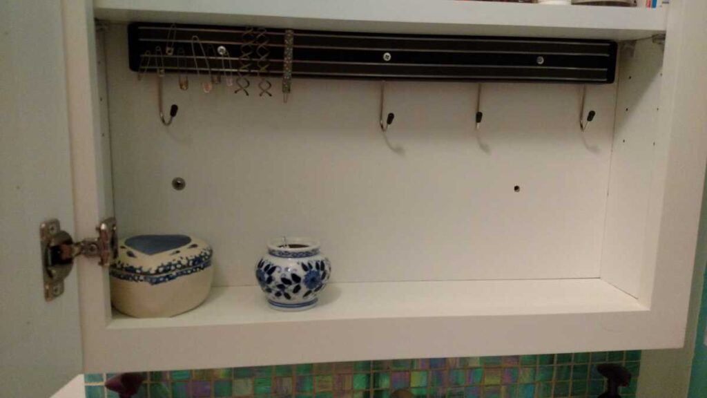 Medicine Cabinet Organization https://www.b4andafters.com magnetic strip with hooks