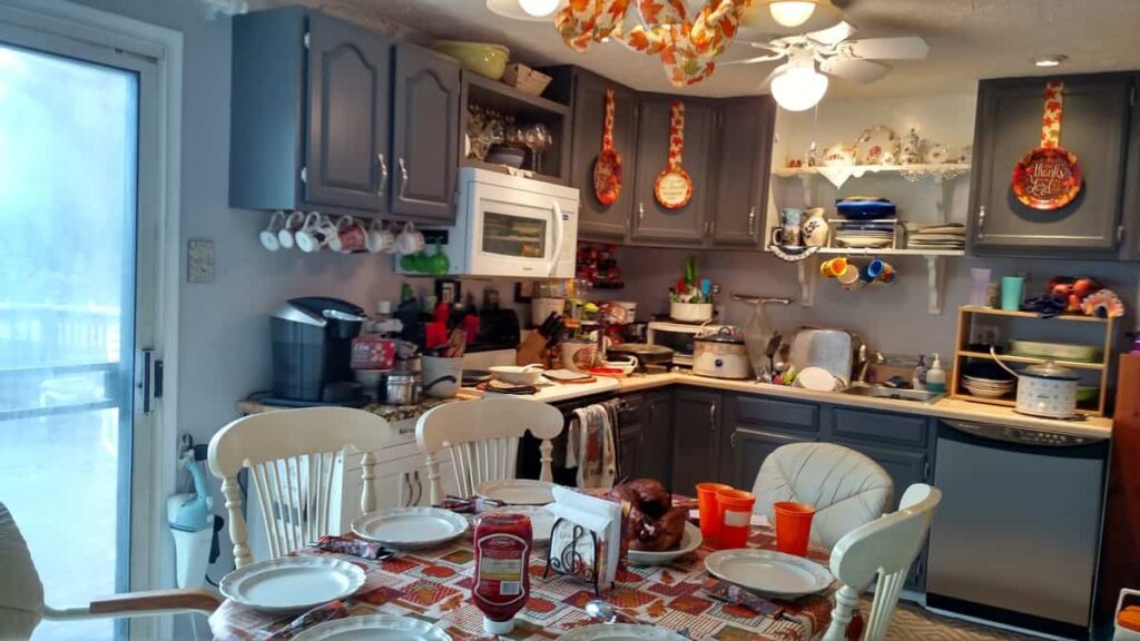 kitchen decorated for Thanksgiving