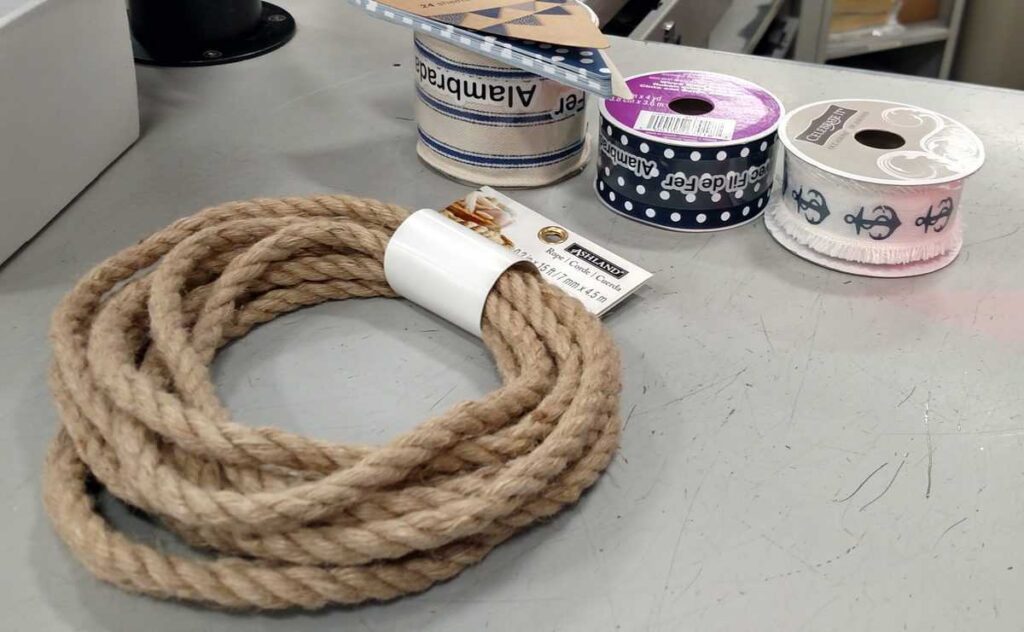 Anchor Burlap Wreath and Swag with Navy Accents https://www.b4andafters.com rope and ribbon