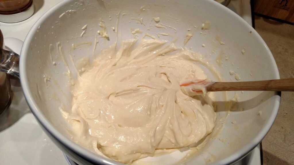 cream cheese mixture in bowl all mixed up