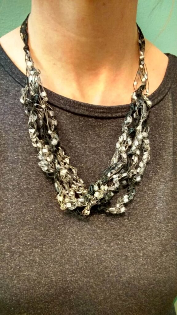 black and silver crochet necklace