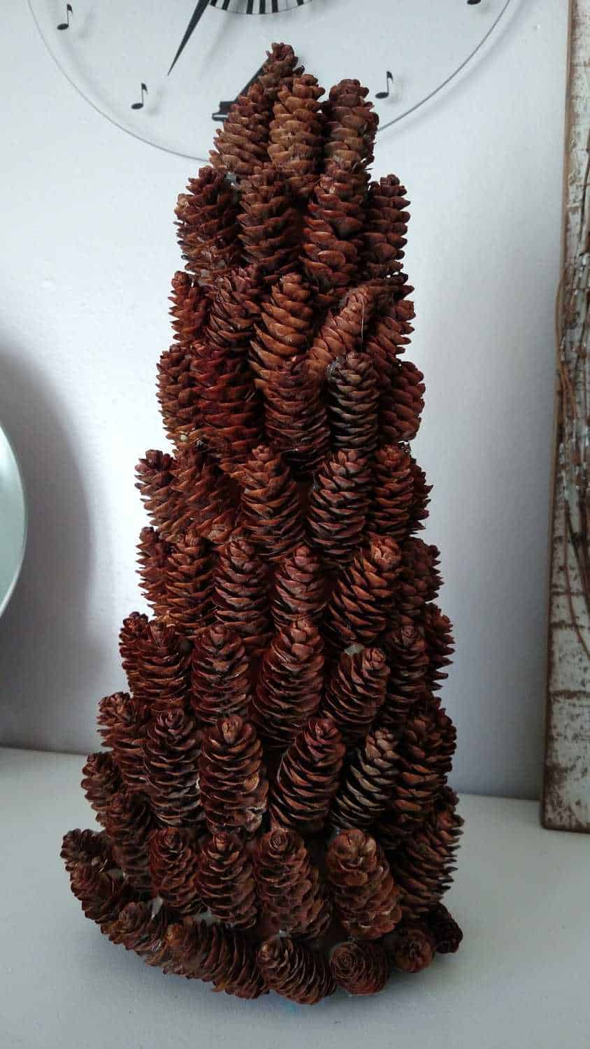 miniature pine cones glued onto a cone shape