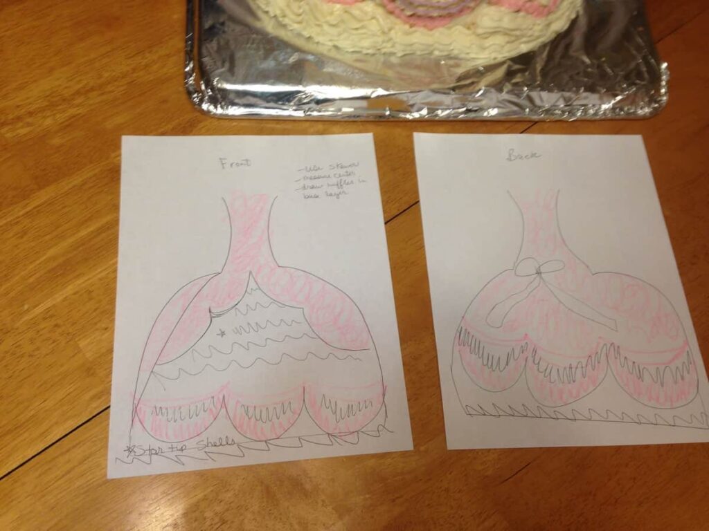 Strawberry Shortcake Doll Princess Cake https://www.b4andafters.com drawing to design a doll cake
