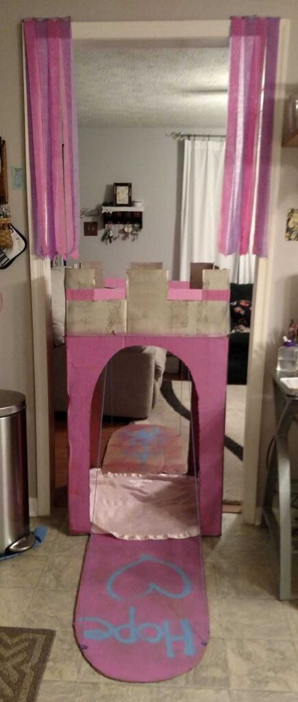 cardboard castle with drawbridge