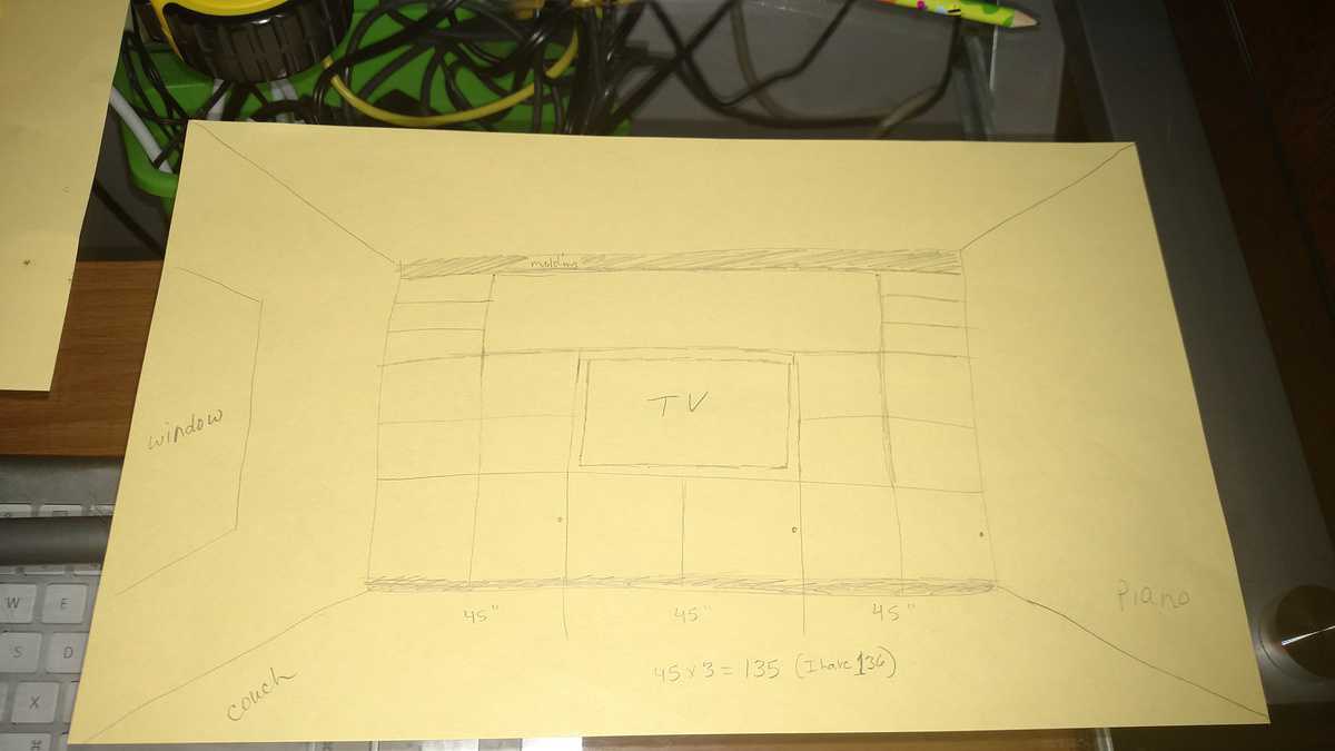 drawing of plans for entertainment center