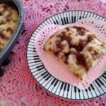 coffee cake with a pink doily background