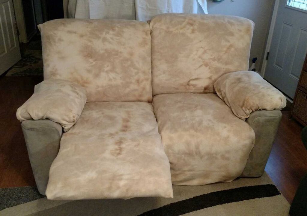 beige mottled slipcovers on recliners