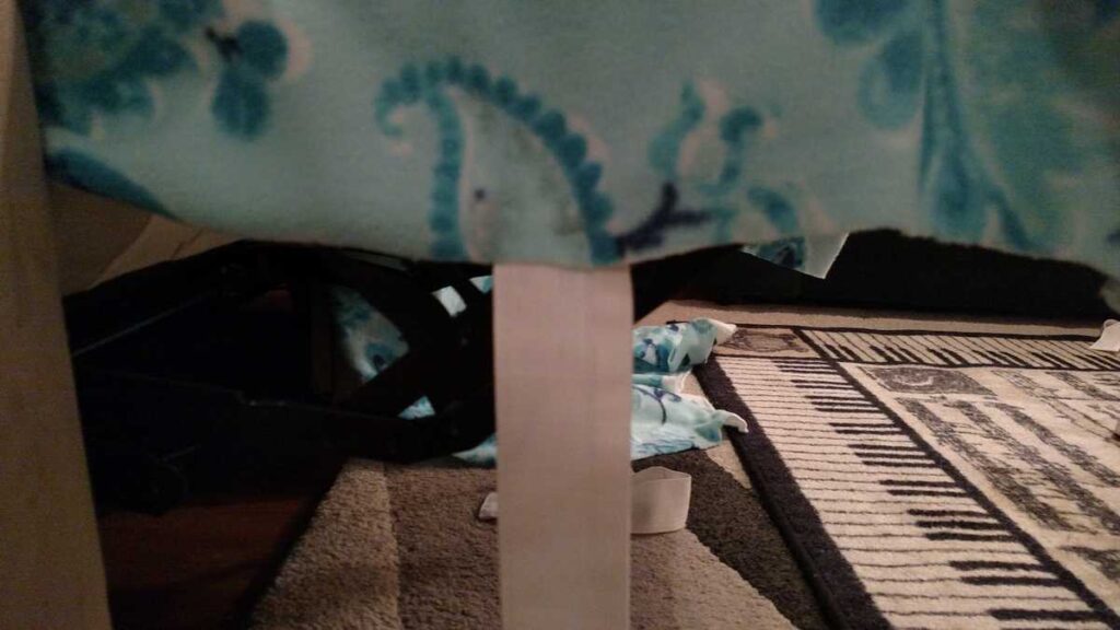 Fleece Slipcovers for Recliners https://www.b4andafters.com underneath the extended footrest with fabric strip hanging from it