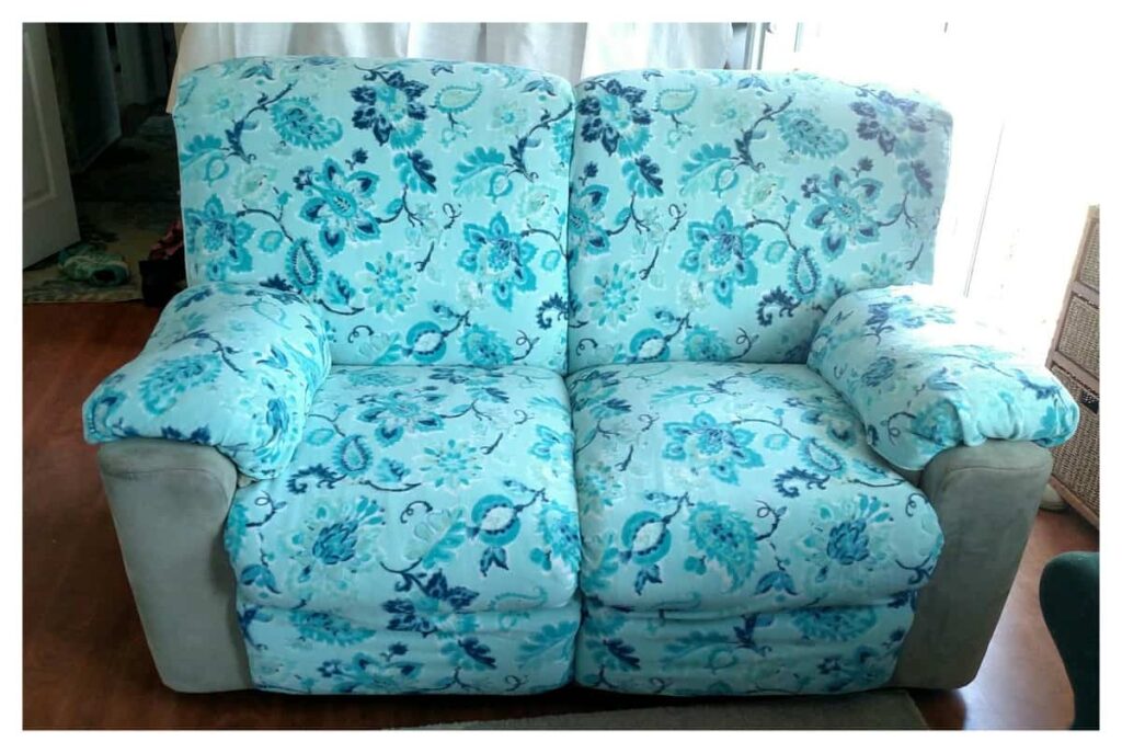 the front of the recliners with their new slipcovers