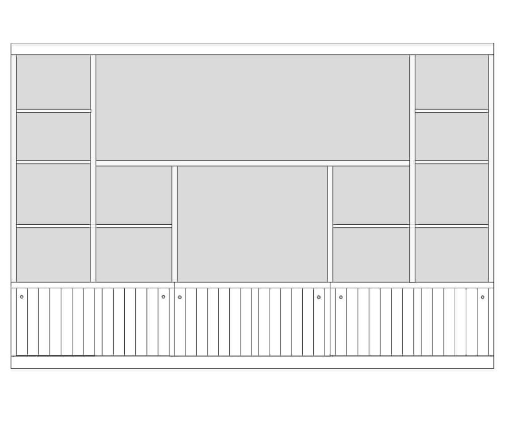 digital drawing of entertainment center shelving