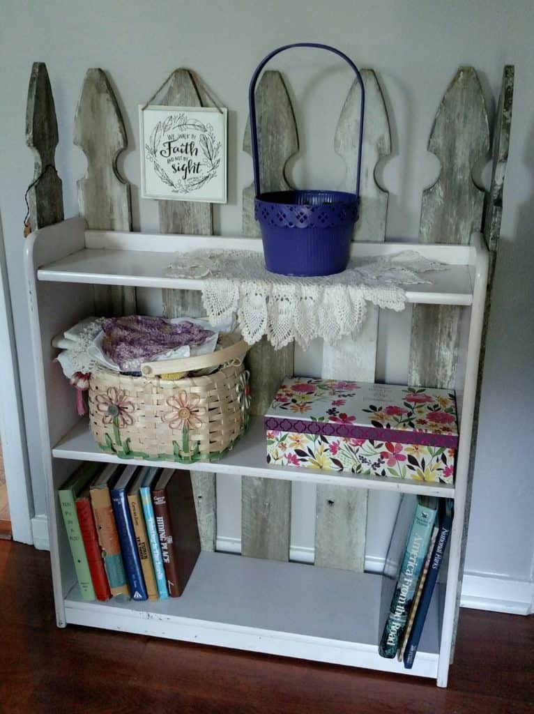 fence picket bookshelf styled