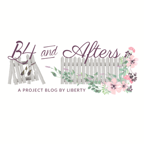 B4 and Afters logo with an old fence and a new fence with flowers growing on it
