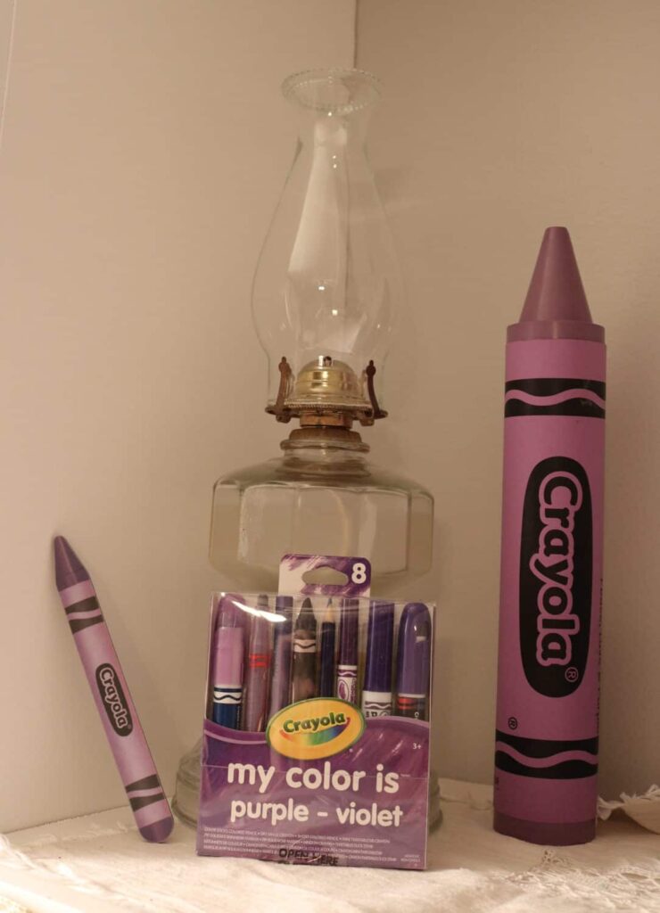 Piano Decor https://www.b4andafters.com purple crayon and kerosene lamp