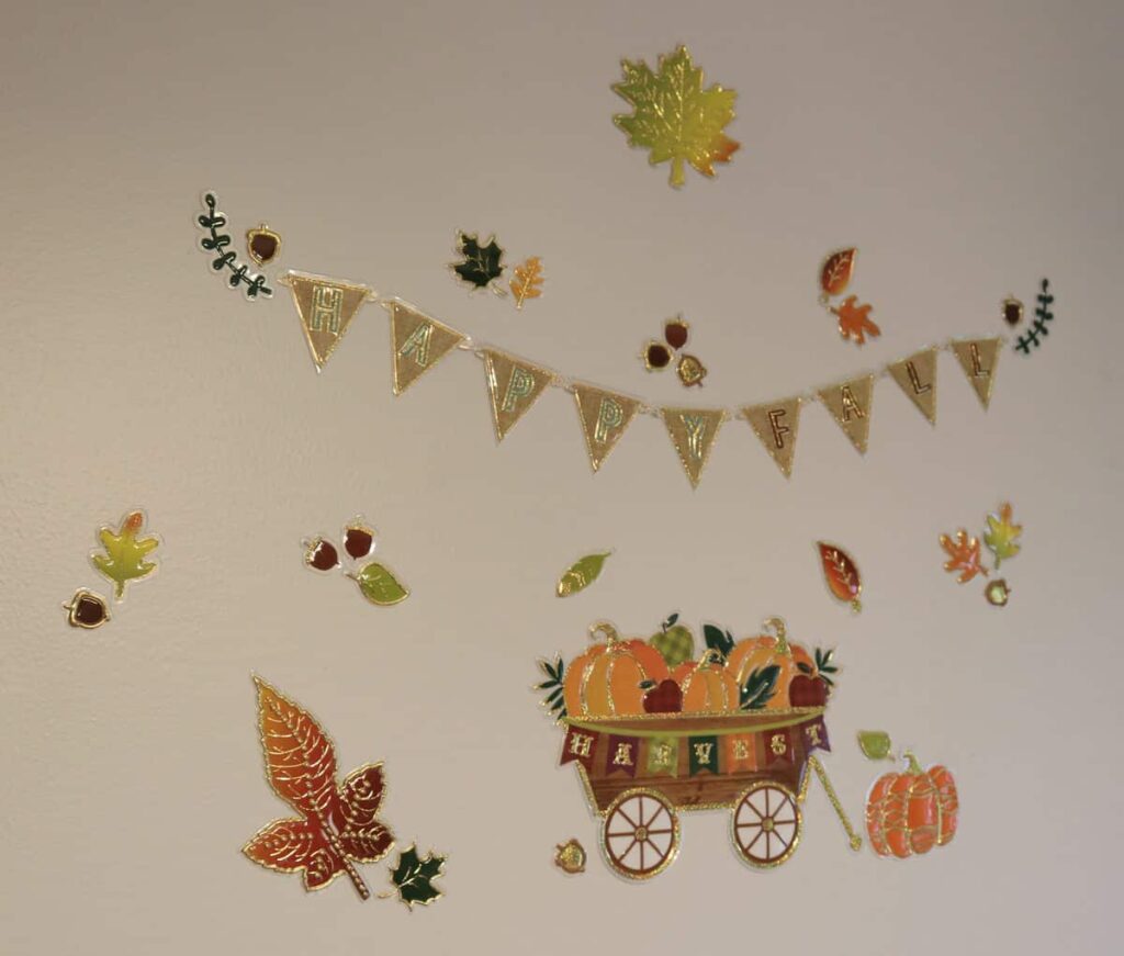Thanksgiving Kitchen/ Fall Decor https://www.b4andafters.com fall Harvest stickers on the wall