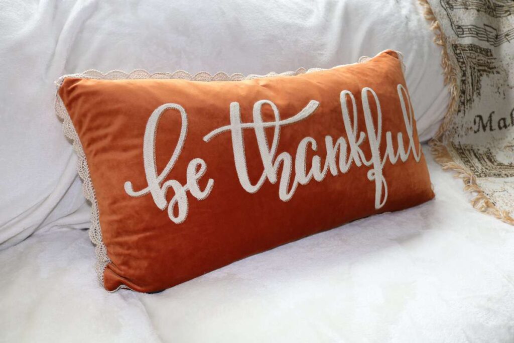 be thankful orange pillow