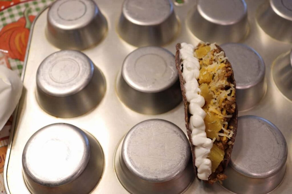 The Right Way to Fill a Taco https://www.b4andafters.com muffin tin and taco