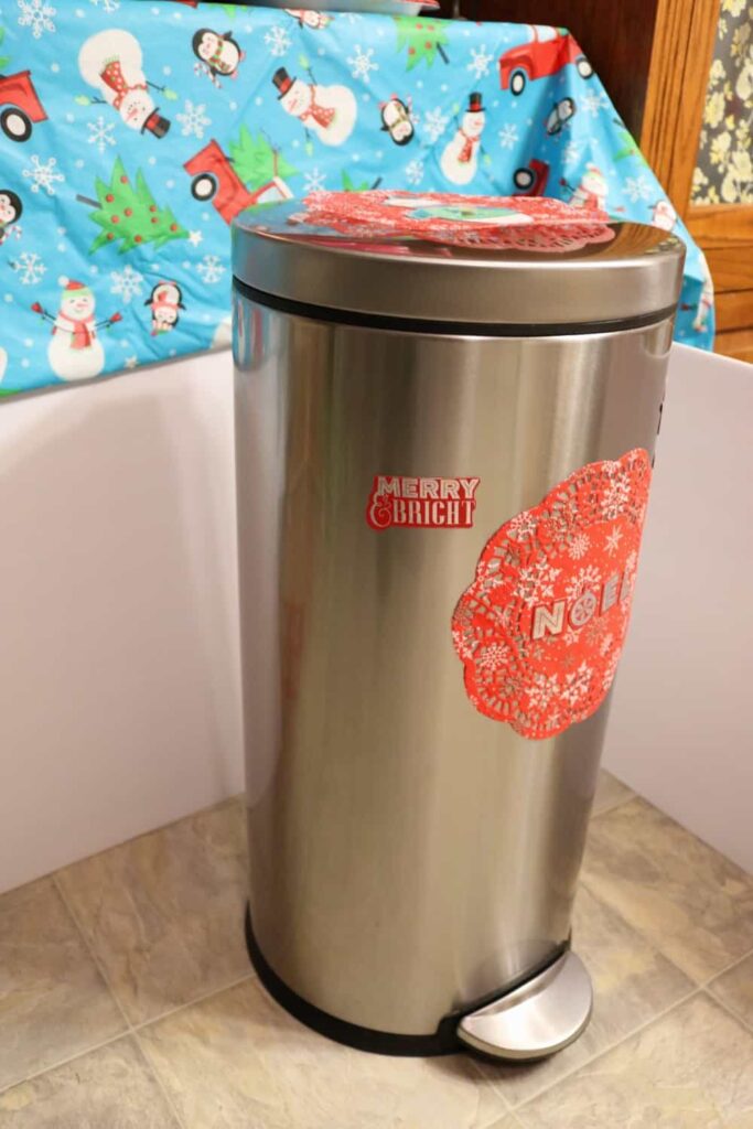 Dollar Tree Decorated Trash Can B4 and Afters