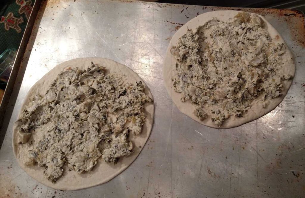 spinach and artichoke dip on tortillas