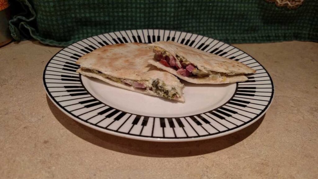 spinach, ham quesadillas