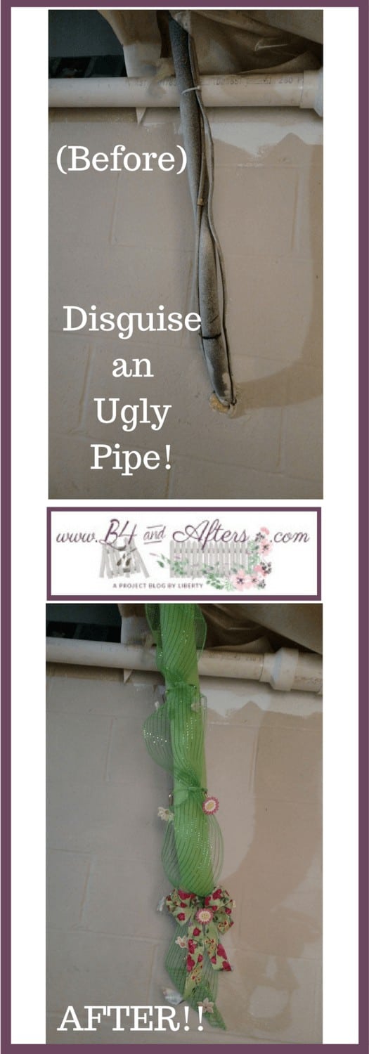 before and after pictures of pipe plain and ugly, then disguised
