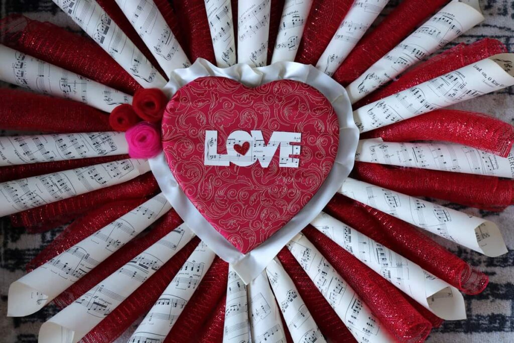 LOVE Sheet Music Wreath https://www.b4andafters.com/love-sheet-music-wreath red heart wreath