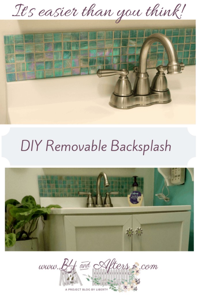 Opalescent Green tile backsplash on bathroom sink