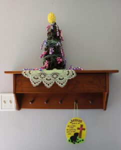 Easter decor using pine cone tree