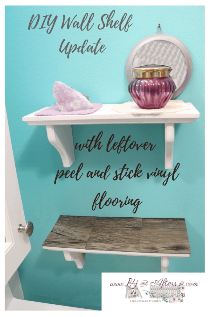 DIY Wall Shelf update with peel and stick vinyl flooring tile