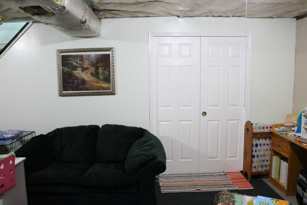 Pocket Doors in Basement Wall https://www.b4andafters.com New wall with pocket doors in it