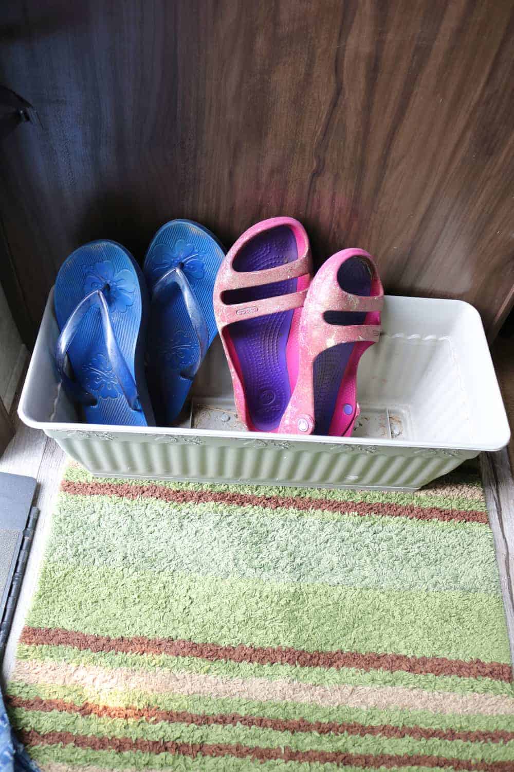 Camper Shoe Storage B4 and Afters a creative solution