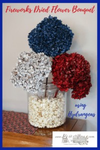 dried hydrangeas painted red, white, and blue