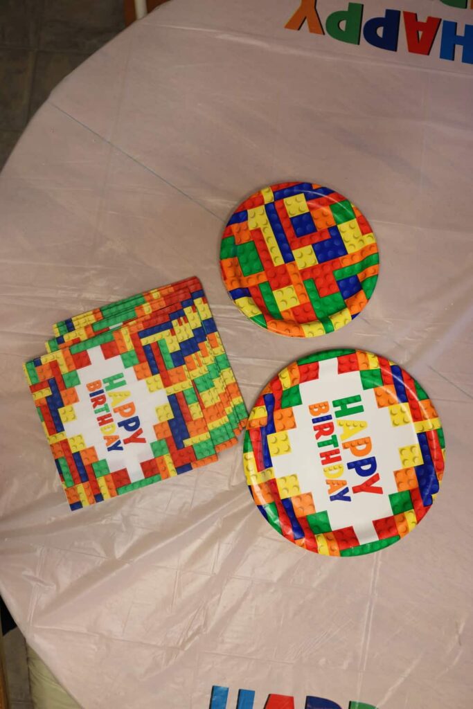 lego brick paper plates and napkins
