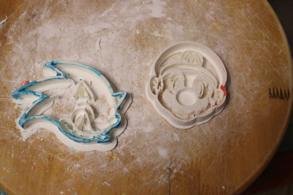 sonic and mario cookie cutters made from a 3d printer