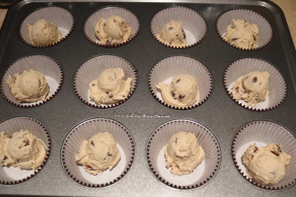 edible chocolate chip cookie dough in paper liners for convenience