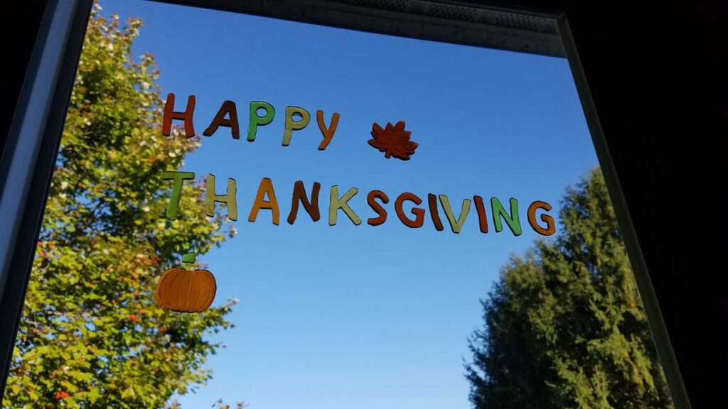 Happy Thanksgiving Window cling with blue sky background