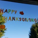 Happy Thanksgiving Window cling with blue sky background