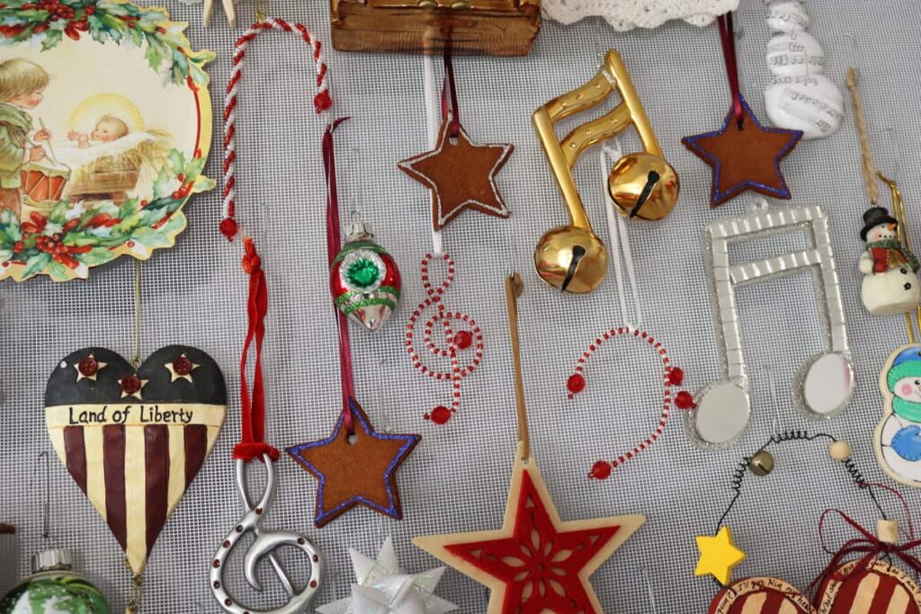 closeup of Christmas ornaments