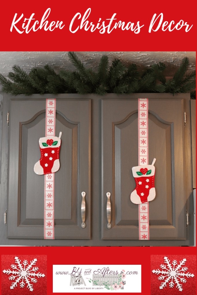 Felt Christmas Stockings on kitchen cupboard doors