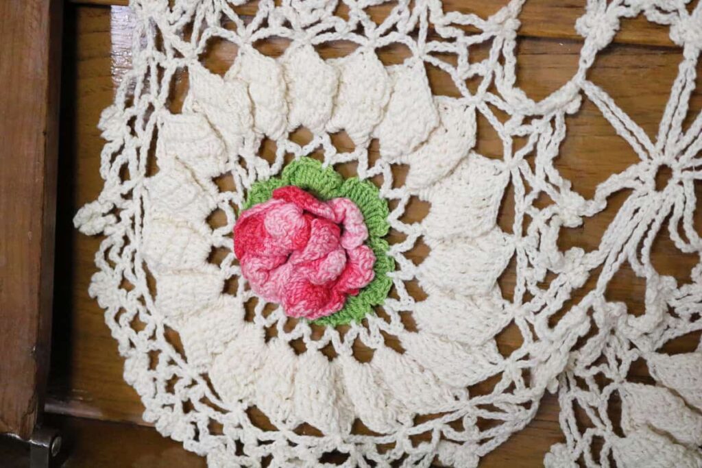 rose doily closeup https://www.b4andafters.com/rose-petal-garland